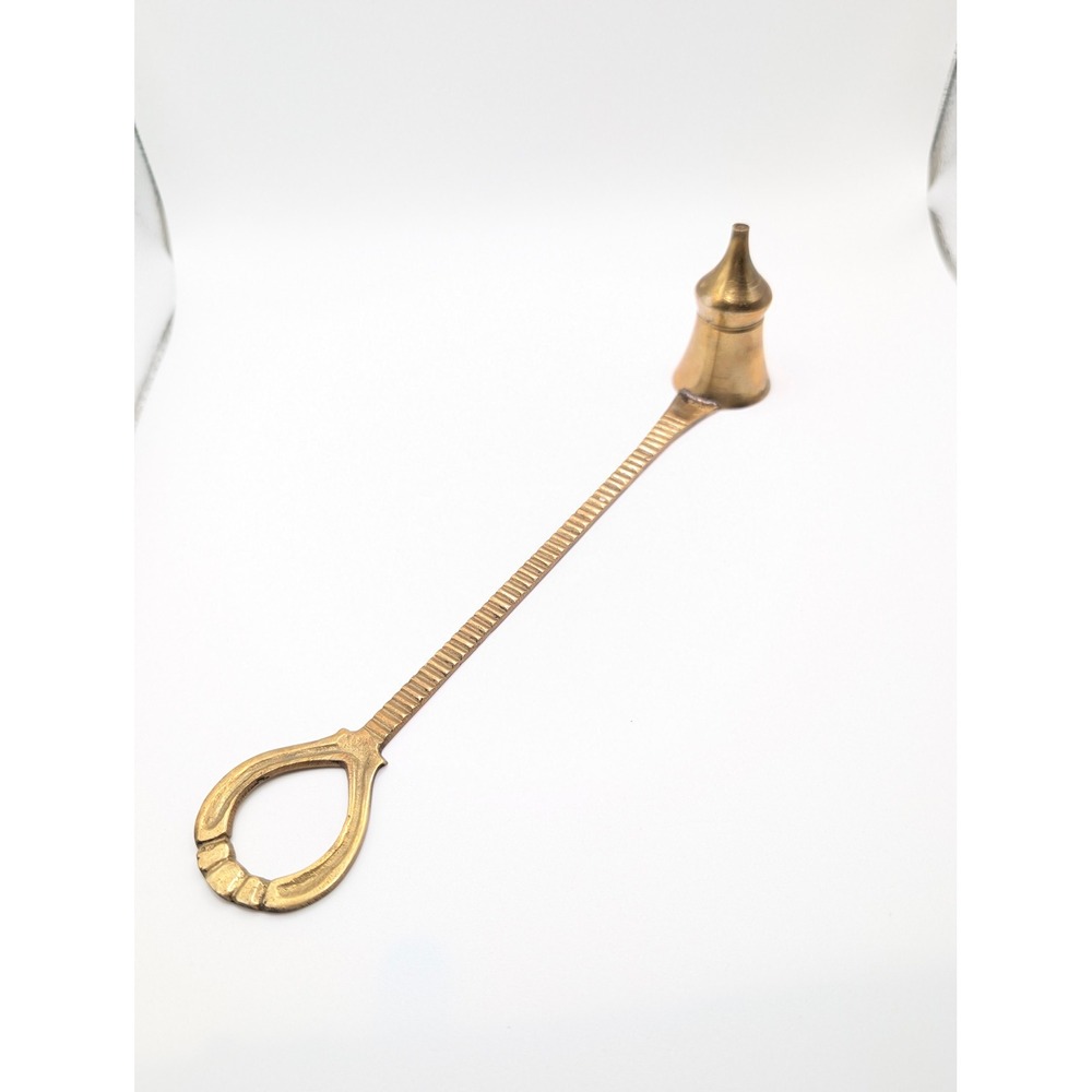 Vintage Brass Candle Snuffer Long Textured Handle Bell Shape Finial Top 8.5 Inch